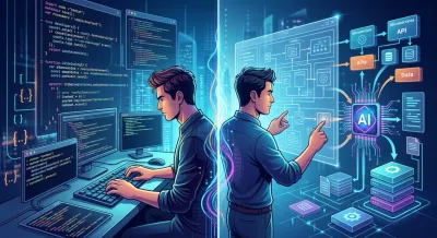 vibe coder split screen with software engineer