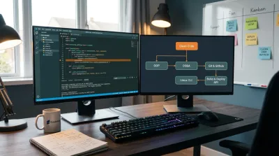 Dual computer monitors on top of a desk